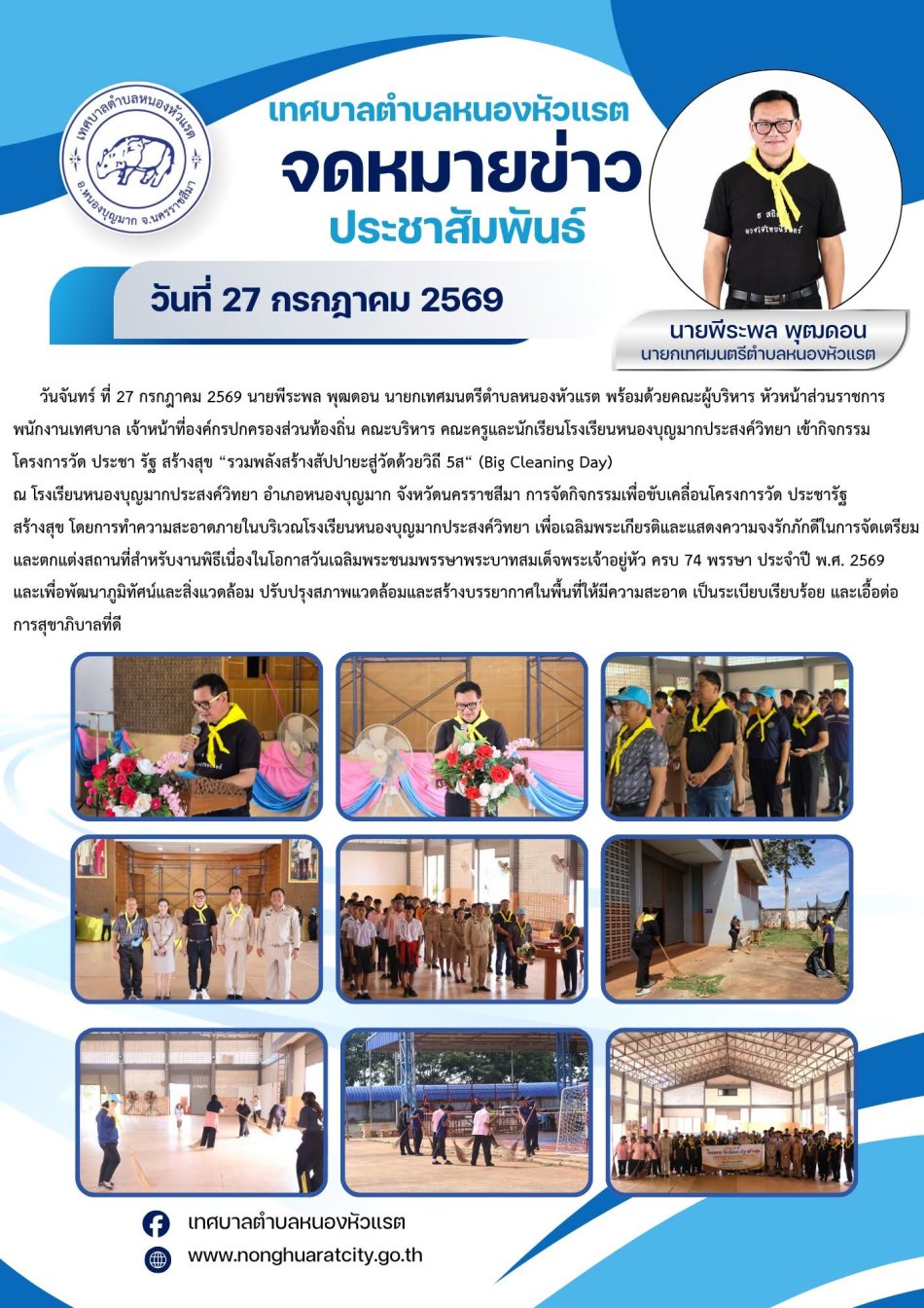 โครงการวัด ประชา รัฐ สร้างสุข “รวมพลังสร้างสัปปายะสู่วัดด้วยวิถี 5ส“ (Big Cleaning Day) 
